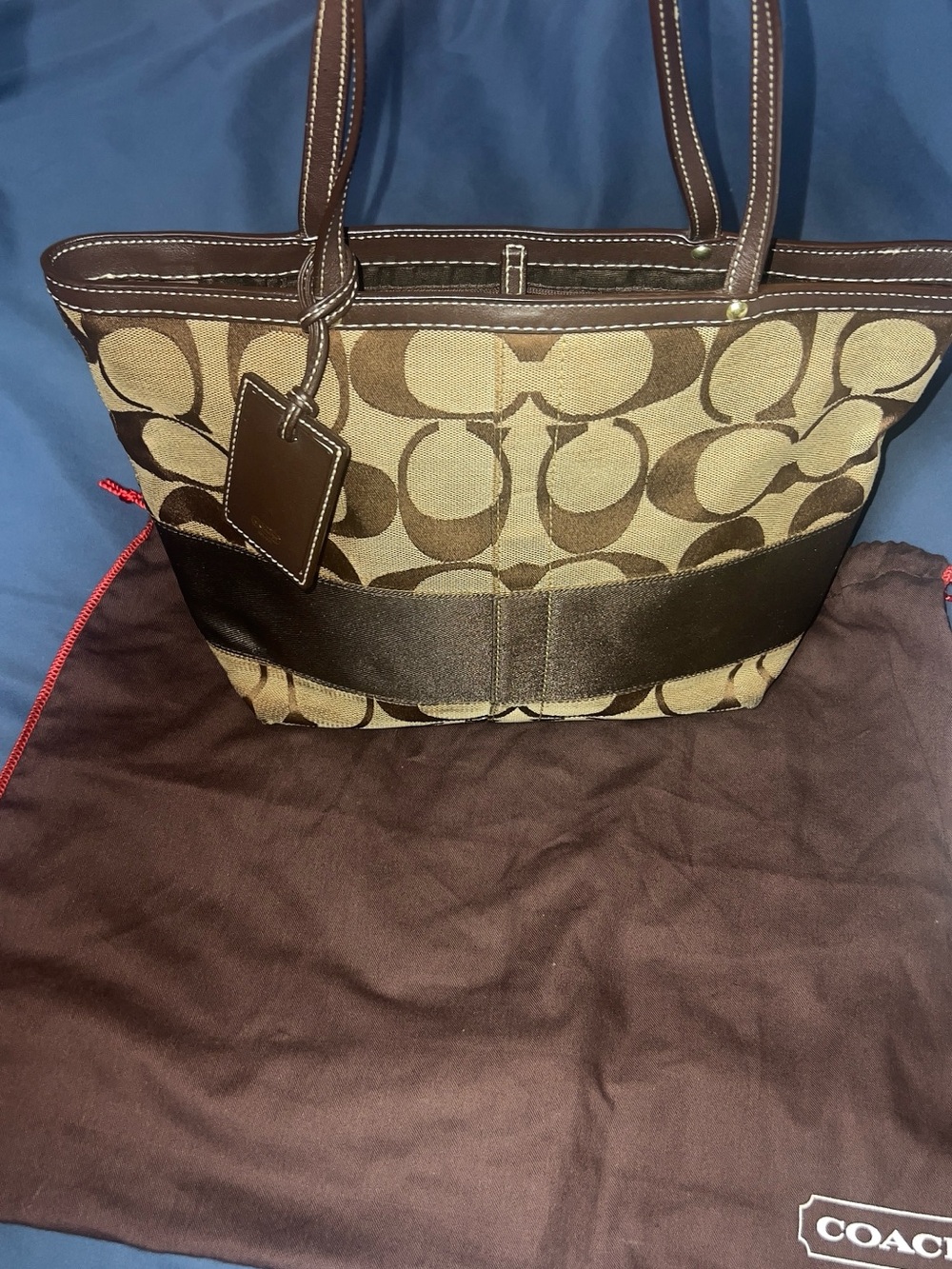Coach Signature Canvas Tote in Tan and Dark Brown